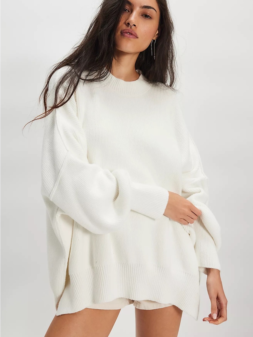 Free People Easy Street Oversized Tunic Sweater Ivory XL